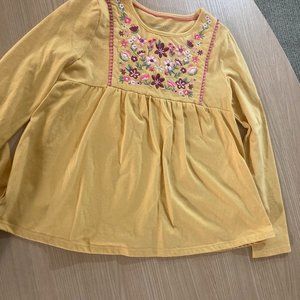 Shabby Chic Yellow Cotton Top Medium 7/8 Long Sleeve Floral Embroidery Cotton